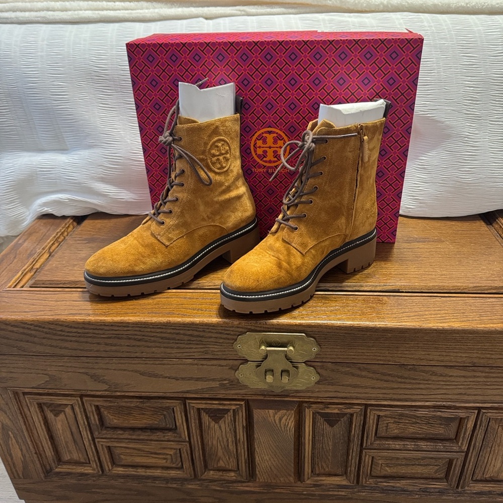 Tory Burch Camel Suede Ankle Boots